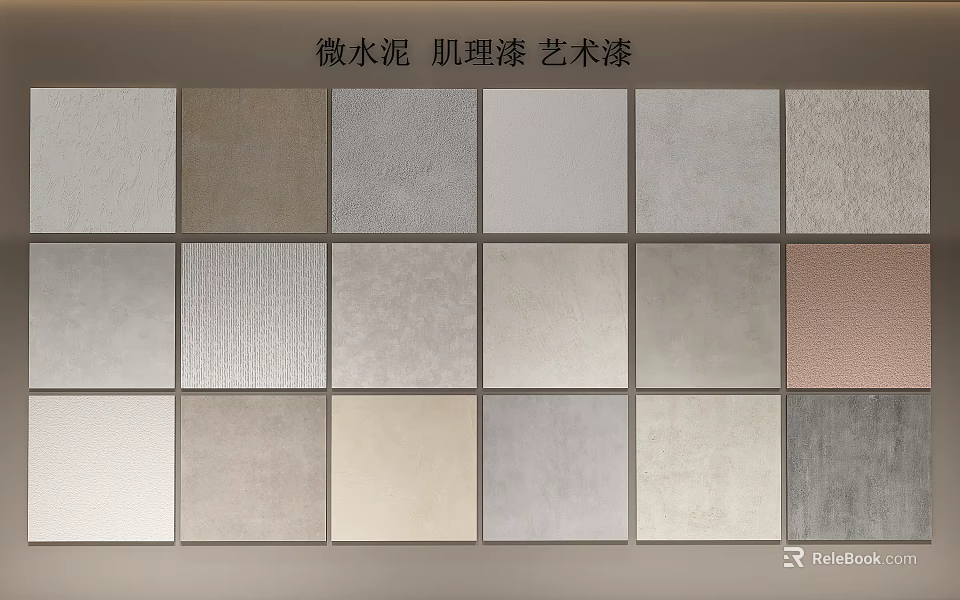 Wall Panels with Different Microcement Textured And Art Paint Design Options 3d model 