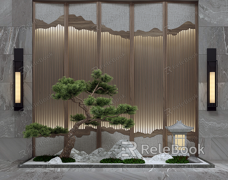 New Chinese Landscape Setches Gardening Landscape rockery Pine Setches model