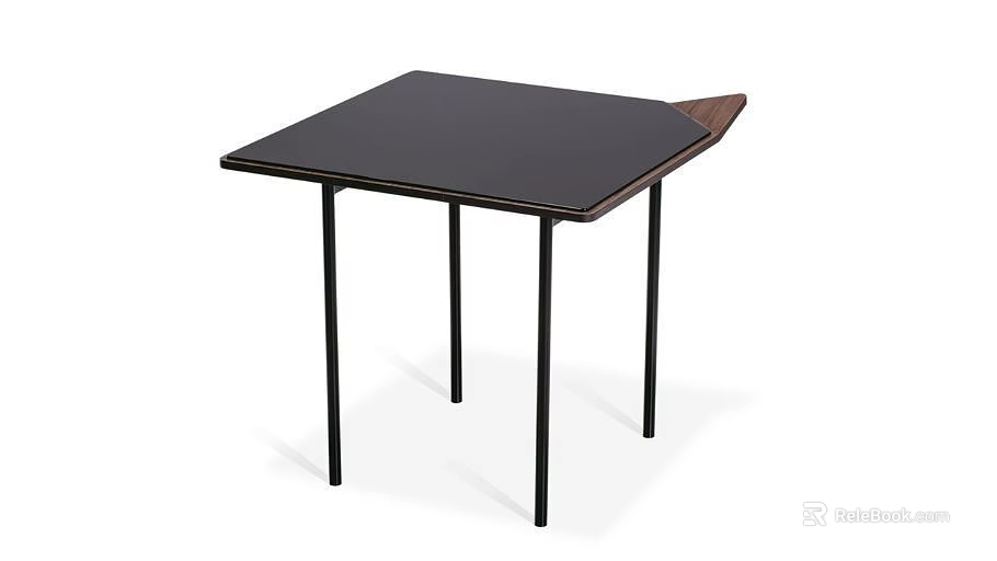 Square Black Tabletop Dining Table With Wooden Edge And Slender Black Legs 3d model 