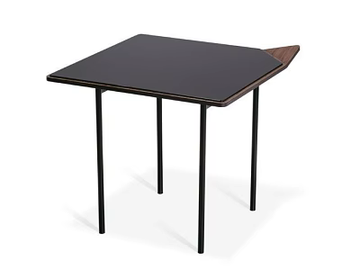 Square Black Tabletop Dining Table With Wooden Edge And Slender Black Legs 3d model