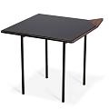 Square Black Tabletop Dining Table With Wooden Edge And Slender Black Legs