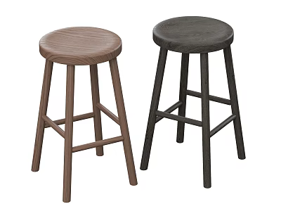Two Wooden Bar Stools in Brown and Black with Simple Modern Design 3d model