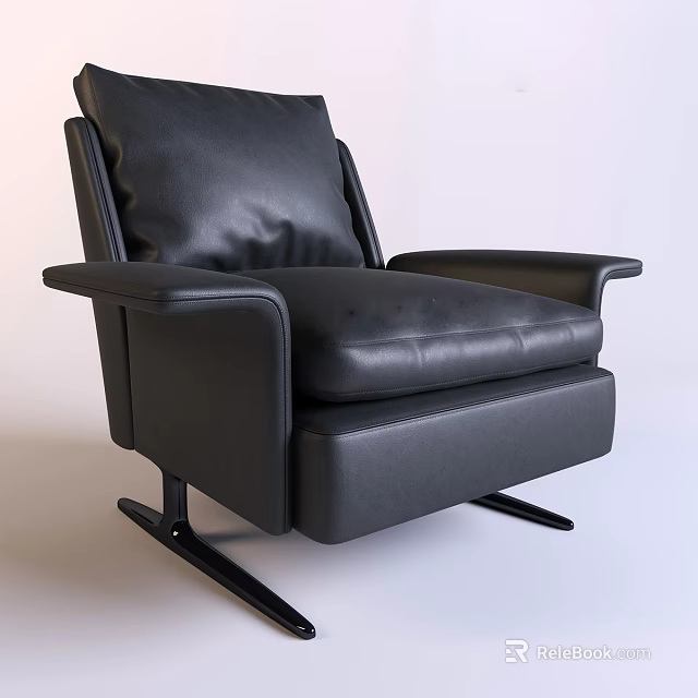 Comfortable Black Leather Single Sofa With Modern Design And Metal Legs 3d model