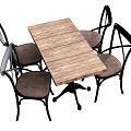 Wooden Tabletop Dining Table Set With Black Metal Frame And Brown Padded Chairs