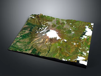 Detailed 3D Terrain Model Showcasing Volcanic Mountain Peak With Snow Covered Summit And Green Vegetation 3d model