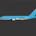 Blue Passenger Airplane with Four Engines Extended Wings and Tail Design