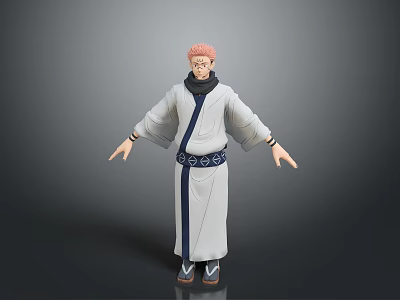 Red Hair Action Figure Toy With White Robe Blue Belt Open Hands Detailed Design Display Model 3d model