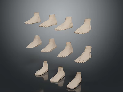 White Foot Models in Different Angles Arranged in Rows on Gray Gradient Background 3d model