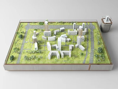 Commercial City Model Equipment With Green Area And White Buildings 3d model