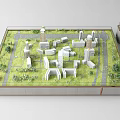 Commercial City Model Equipment With Green Area And White Buildings