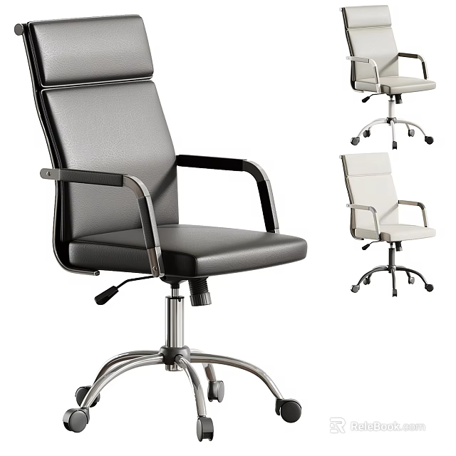 Modern Office Chair In Black White Leather With Metal Frame And Swivel Wheels 3d model 