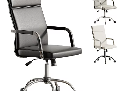 Modern Office Chair In Black White Leather With Metal Frame And Swivel Wheels 3d model