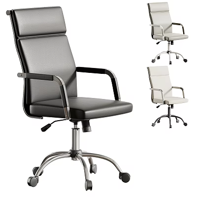 Modern Office Chair In Black White Leather With Metal Frame And Swivel Wheels 3d model