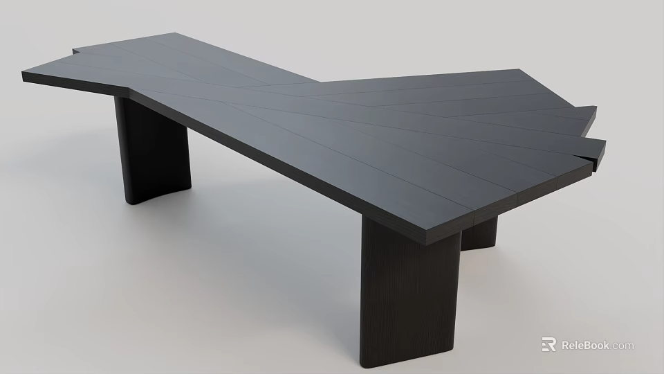 Modern Black Wooden Office Desk With Unique Angular Shape And Sturdy Legs 3d model 