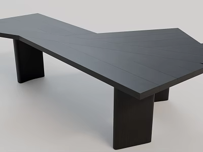 Modern Black Wooden Office Desk With Unique Angular Shape And Sturdy Legs 3d model
