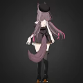 Woman with Cat Ears and Tail in Black Dress Pink Purple Hair Knee High Boots