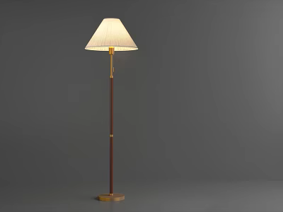 Modern Floor Lamp with White Lampshade Red Pole and Gold Base Design 3d model