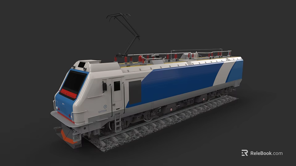 Modern Blue and White Electric Train with Roof Mounted Pantograph 3d model 
