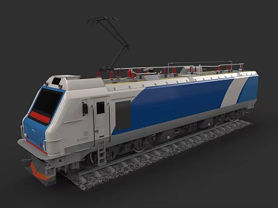 Modern Blue and White Electric Train with Roof Mounted Pantograph 3d model