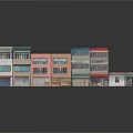 Row Of Multi Level Residential Buildings With Colorful Roofs And Vibrant Exteriors