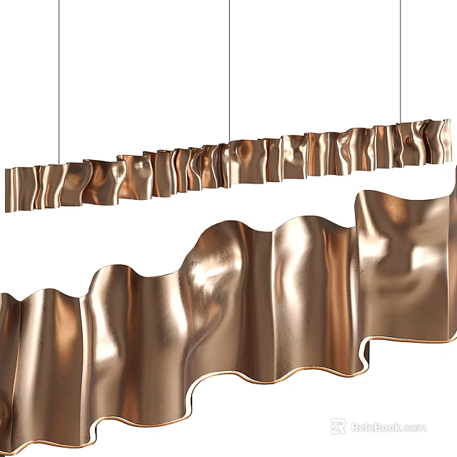 Elegant Modern Golden Chandelier With Wavy Metallic Shiny Hanging Design 3d model 