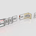 Foldable Modular Exhibition Display Shelves in Red Yellow White for Artworks with Visitors Viewing