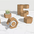 Bonsai Potted Plants In Multiple Hexagonal Design Containers On Marble Surface