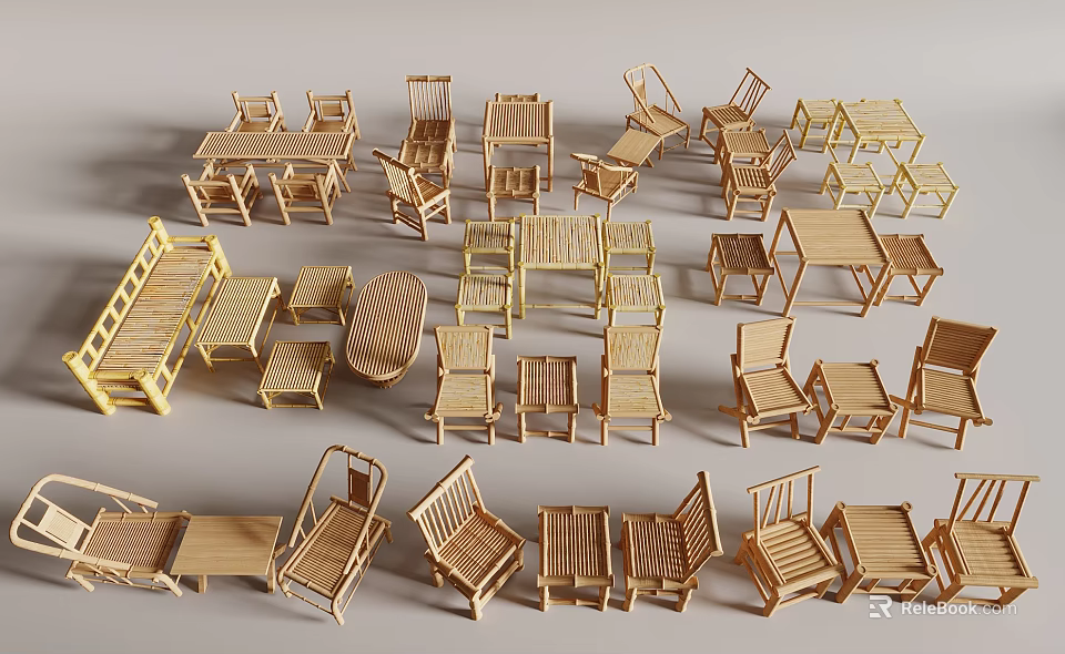 Various Wooden Table And Chair Sets With Multiple Styles For Home Use 3d model