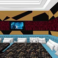 Modern KTV Interior Design With Blue Sofa Long Table And TV Screens 3d model