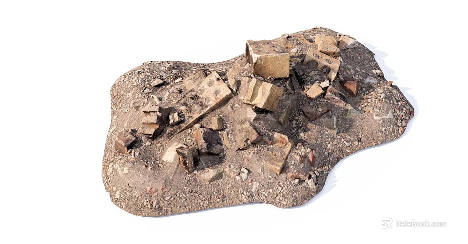 Pile of Natural Stone and Wood Debris with Rough Texture and Broken Pieces 3d model 