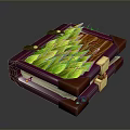 Stylish Purple Storage Box With Green Leafy Pattern And Wooden Decorative Accents