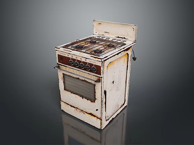 Vintage Household Gas Stove Oven Old Kitchen Appliance With Rusty Parts 3d model