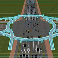 Scenic Landscape Bridge Over Water Area With Forest Trees And Road Vehicles