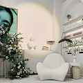 Modern Beauty Hair Salon Interior With Reception Desk Comfortable Chair Decorative Flowers And Product Shelves