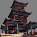 Traditional Chinese Multi tiered Pavilion With Curved Eaves Red Pillars Black Roof And Stone Steps