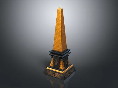 Tall Golden Topped Obelisk With Black Base And Ornate Decorative Elements 3d model
