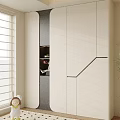 Modern Decorative Cabinet With White And Black Sleek Design Near Window Blinds And Plant