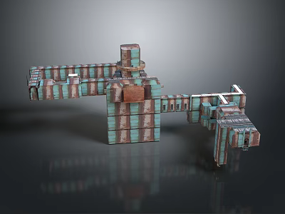 Abstract Modern Building With Modular Block Structure And Stacked Brown Green Elements 3d model