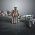 Abstract Modern Building With Modular Block Structure And Stacked Brown Green Elements