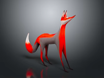 Red and Gray Fox 3D Model in Standing Pose with Dark Background 3d model