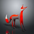 Red and Gray Fox 3D Model in Standing Pose with Dark Background