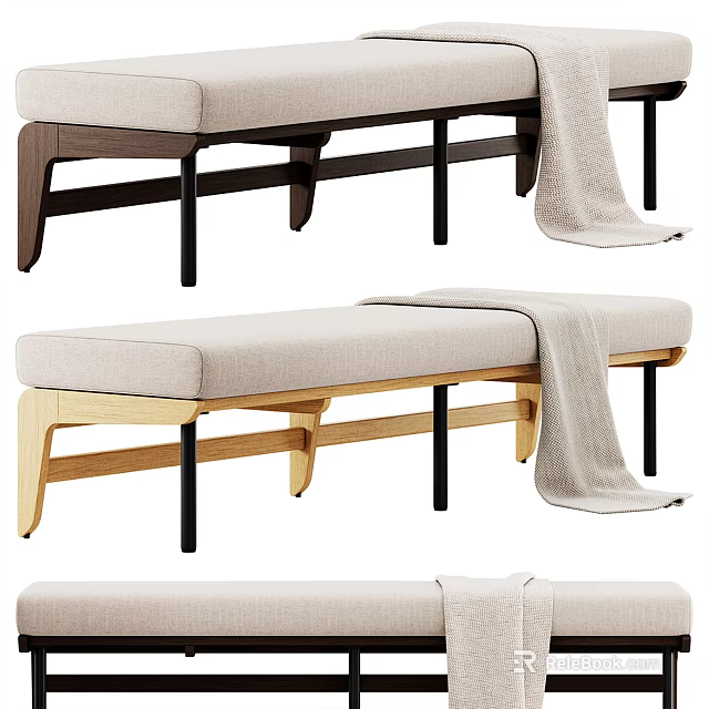 Modern Sofa Bench With Wooden Frame Beige Fabric Cushion And Cozy Design 3d model 