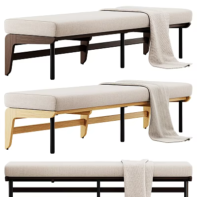 Modern Sofa Bench With Wooden Frame Beige Fabric Cushion And Cozy Design 3d model