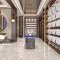 Luxury Store Interior Design With Display Shelves Marble Counters And Central Lighting 3d model