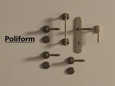 Poliform Various Door Handles in Classic Metal Designs on Light Background 3d model