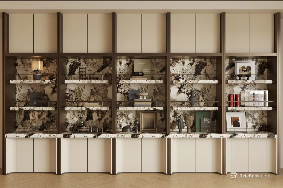 Modern Display Cabinet With Multiple Units And Marble Countertop For Decorative Items 3d model