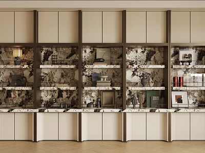 Modern Display Cabinet With Multiple Units And Marble Countertop For Decorative Items 3d model