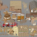 Rustic Garden Decorations With Straw Roof Houses Bamboo Crafts And Hay Bales