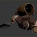 Detailed 3D Character Sculpture of Worker with Shovel and Lantern in Brown Outfit