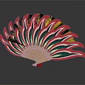 Traditional Folding Fan With Red Green White Stripes Gold Decorations And Wooden Frame